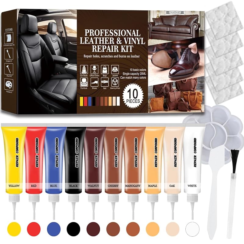 Kit de Reparo para Couro e Vinil HHGFCLTRS para Sofá, Banco Automotivo, Jaqueta e Bolsa, Multicolor, 10 peças