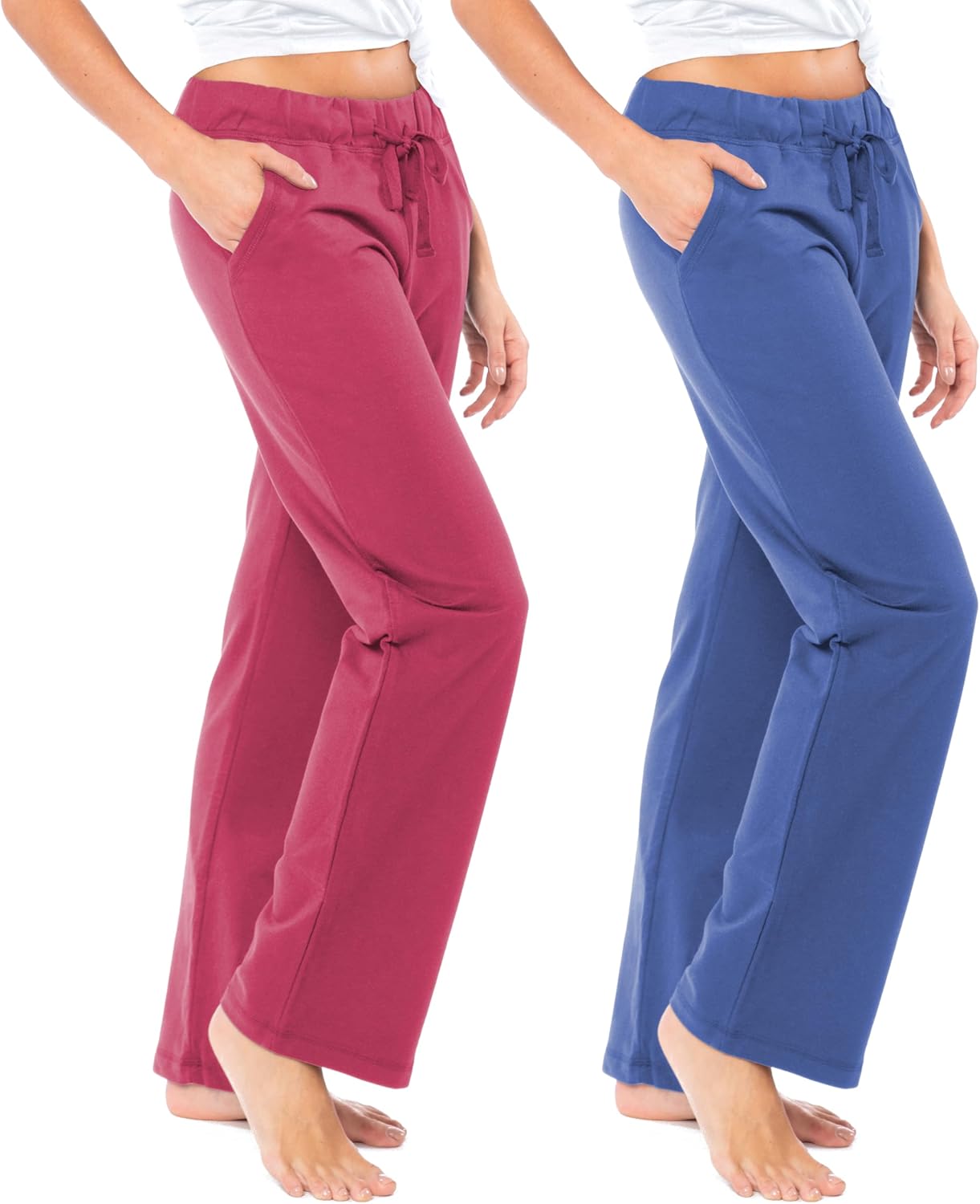 Sexy Basics Women's French Terry Cotton Drawstring Pants | All Season Mid Weight Casual & Lounge Bottoms | Multi Packs