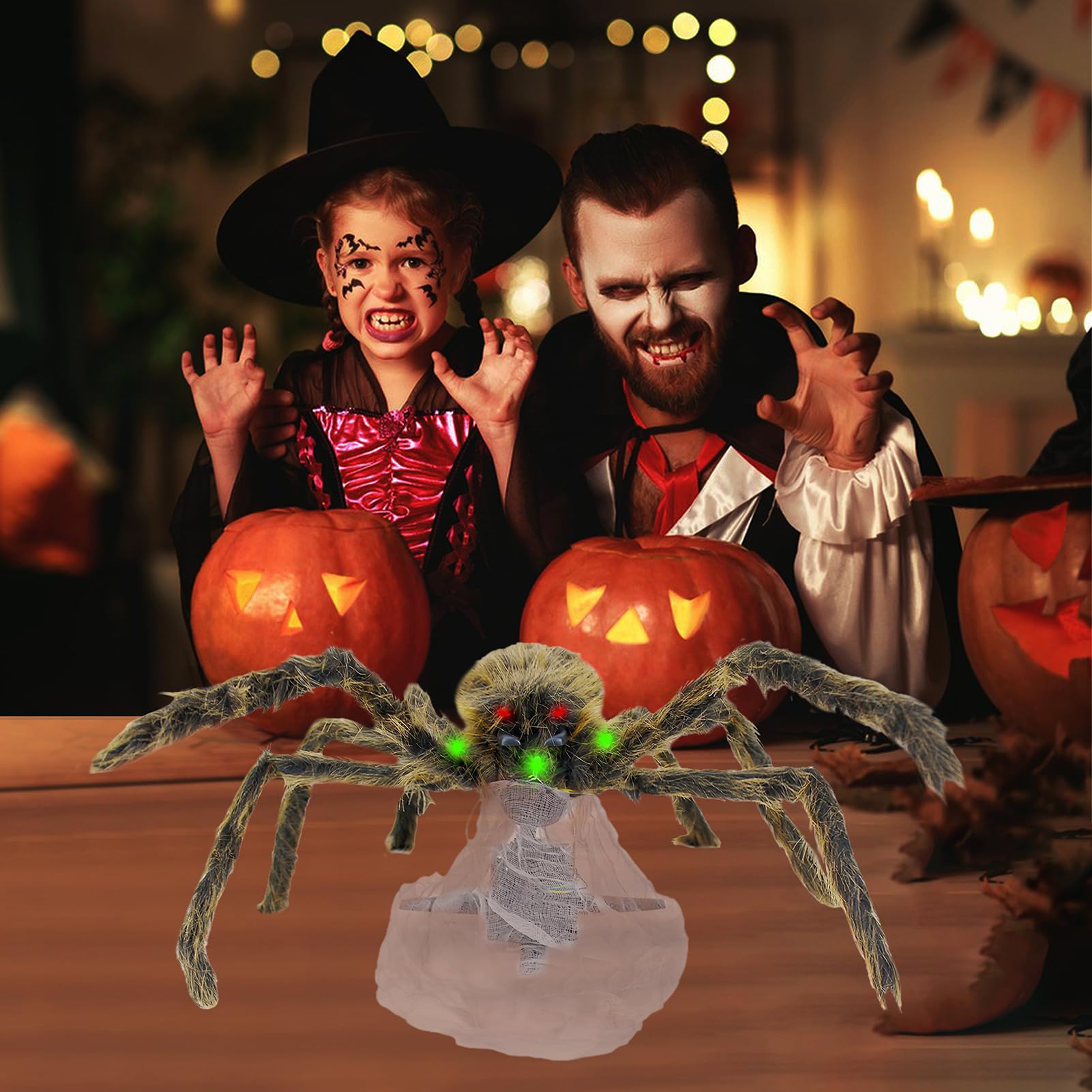 Halloween Deko Outdoor Spinne,Hüpfende Schreiende Spinne mit LED Augen für Außen Innen, Party Garten, Spukhäuser Deko