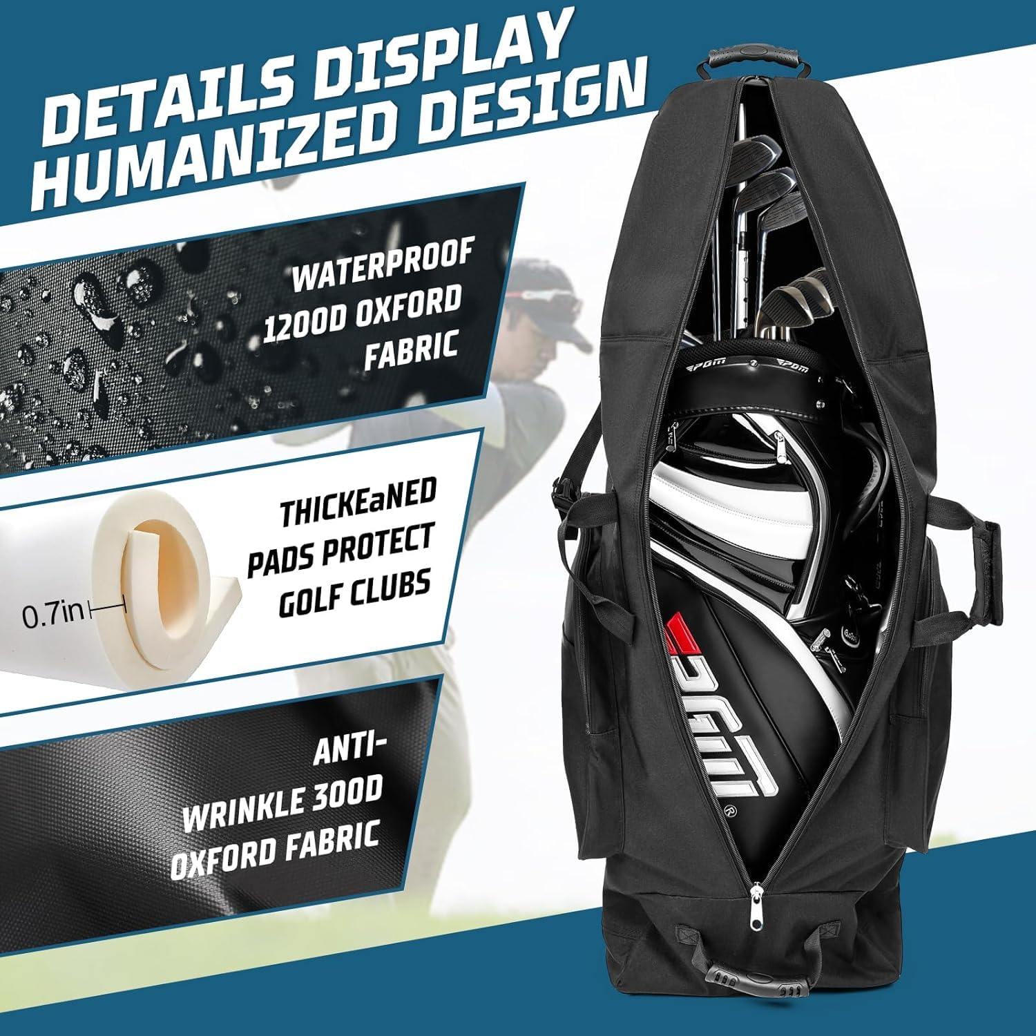 Borse da viaggio da golf con ruote, in tessuto Oxford 900D resistente, resistente all'usura, con custodia extra, leggera e portatile, per compagnie aeree, facile da riporre