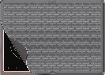 Stove Top Cover for Electric Stove 28"x20"- Range Covers for Electric Stove, Silicone XXL Dish Drying Mat, Glass Cooktop Protector Cover, Flat Range Top Mat for Kitchen, Coffee Bar, RV Grey
