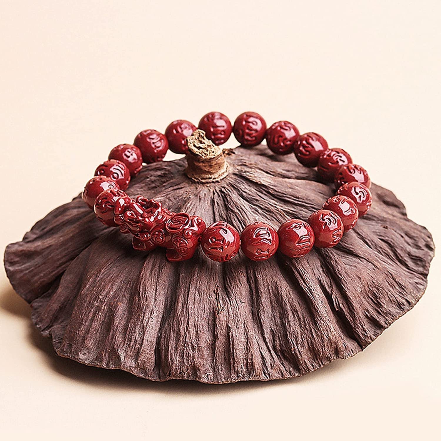 Pulsera Pulsera de Piedra Natural Cinabrio Pulsera Pixiu Pulsera for Mujeres Hombres Feng Shui Pulsera Amuleto Riqueza Prosperidad Buena Suerte Pulsera 10 mm Chakra Piedra Cuentas Talismán Pulsera