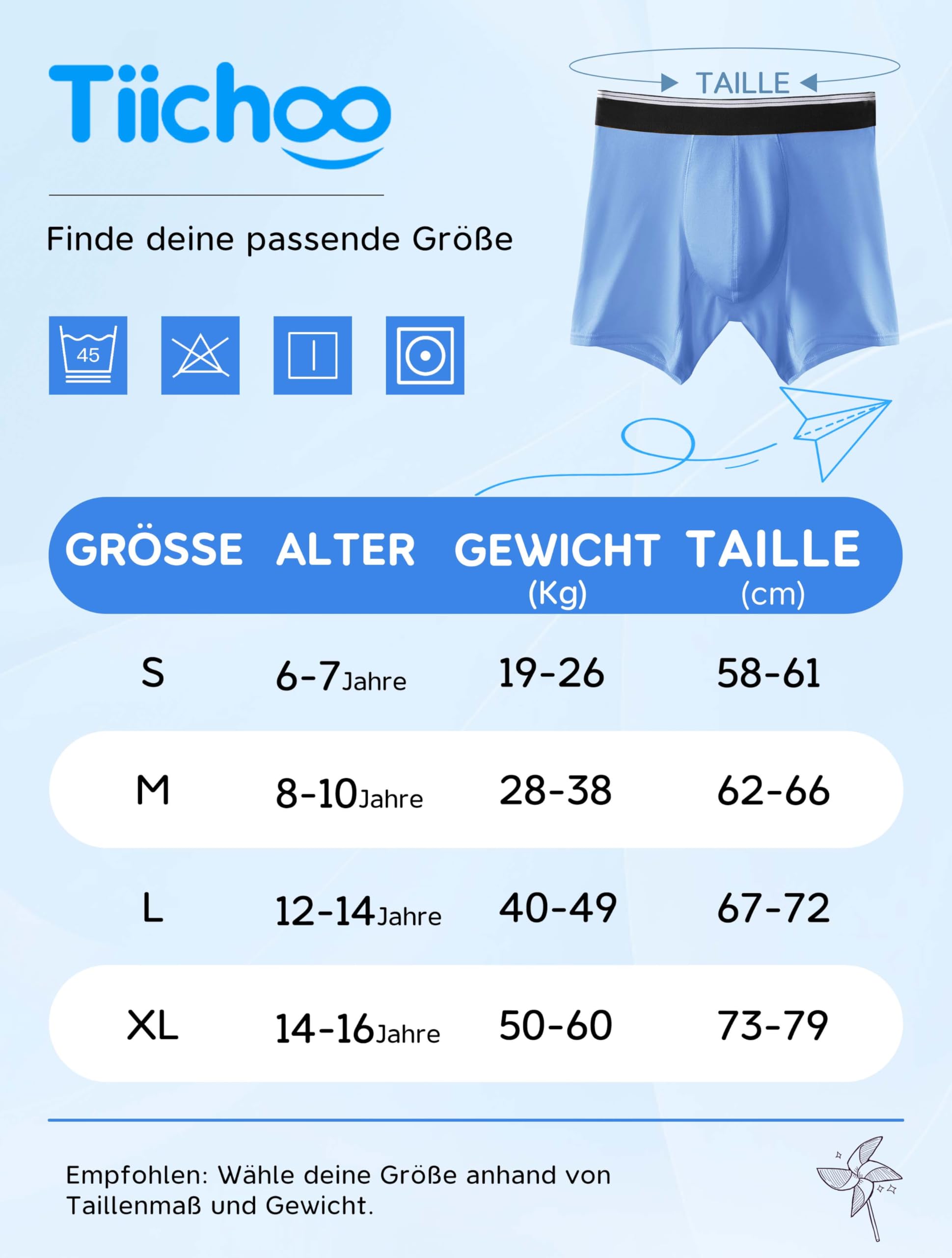 TIICHOO Inkontinenzslip Kinder Waschbare Baumwoll Saugfähigkeit Inkontinenz Unterwäsche Jungen 5er Pack