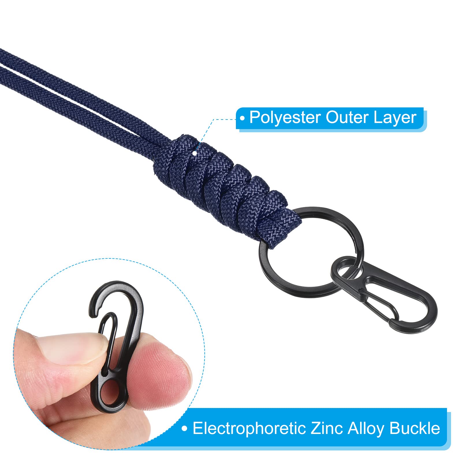 PATIKIL Paracord Lanyard 20.5 Inch, Necklace Keychain Cord Metal Clasp Hook Ring Strap for Keys Whistle ID Card Badge Holder Blue - Image 4