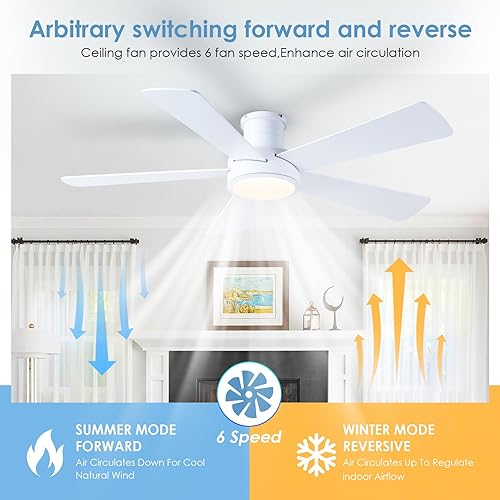 Miniatura 6 de Dannilong Ventiladores de techo modernos de perfil bajo de 52 pulgadas con luces control remotoaplicación, ventiladores de techo reversibles de