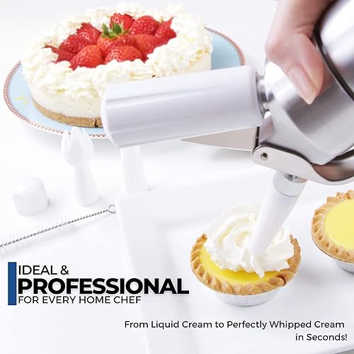 Miniatura 5 de ICO - Dispensador profesional de crema batida de aluminio para crema batida casera, máquina de crema batida para postres, salsas, licores