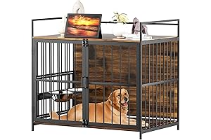ROOMTEC Furniture Style Indoor Dog Kennel with Raised Feeder