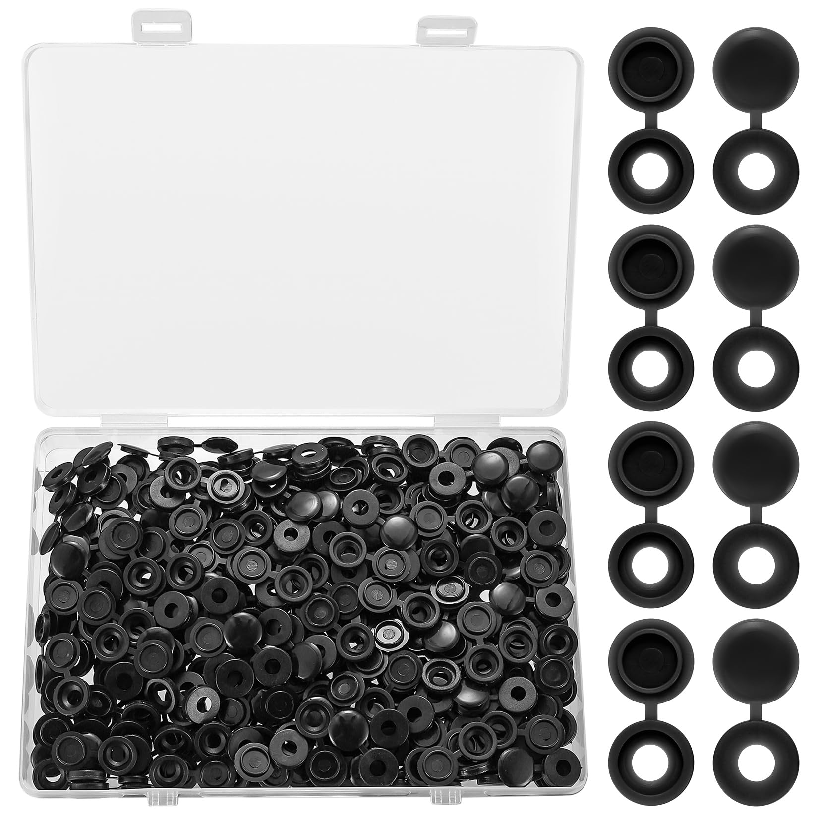 250 Plastic Screw Caps - Black, Folding Hinged Covers, Protect Screw Heads - 5mm, Universal