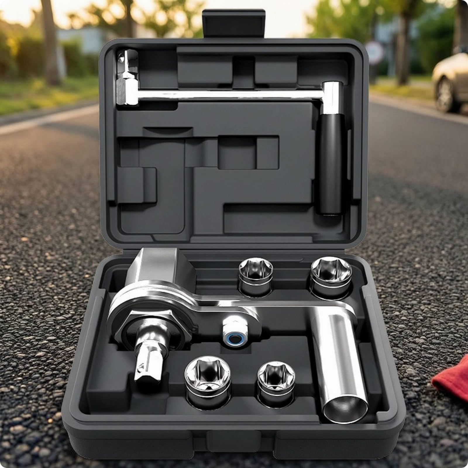 Harilla Clé à Démonter Pneu Clé à Douille Clé à Chocs Levier à Cliquet Effet Multiplicateur Acier 40cr Renforcé Douilles 17 Mm 19 Mm 21 Mm 22 Mm Coffret