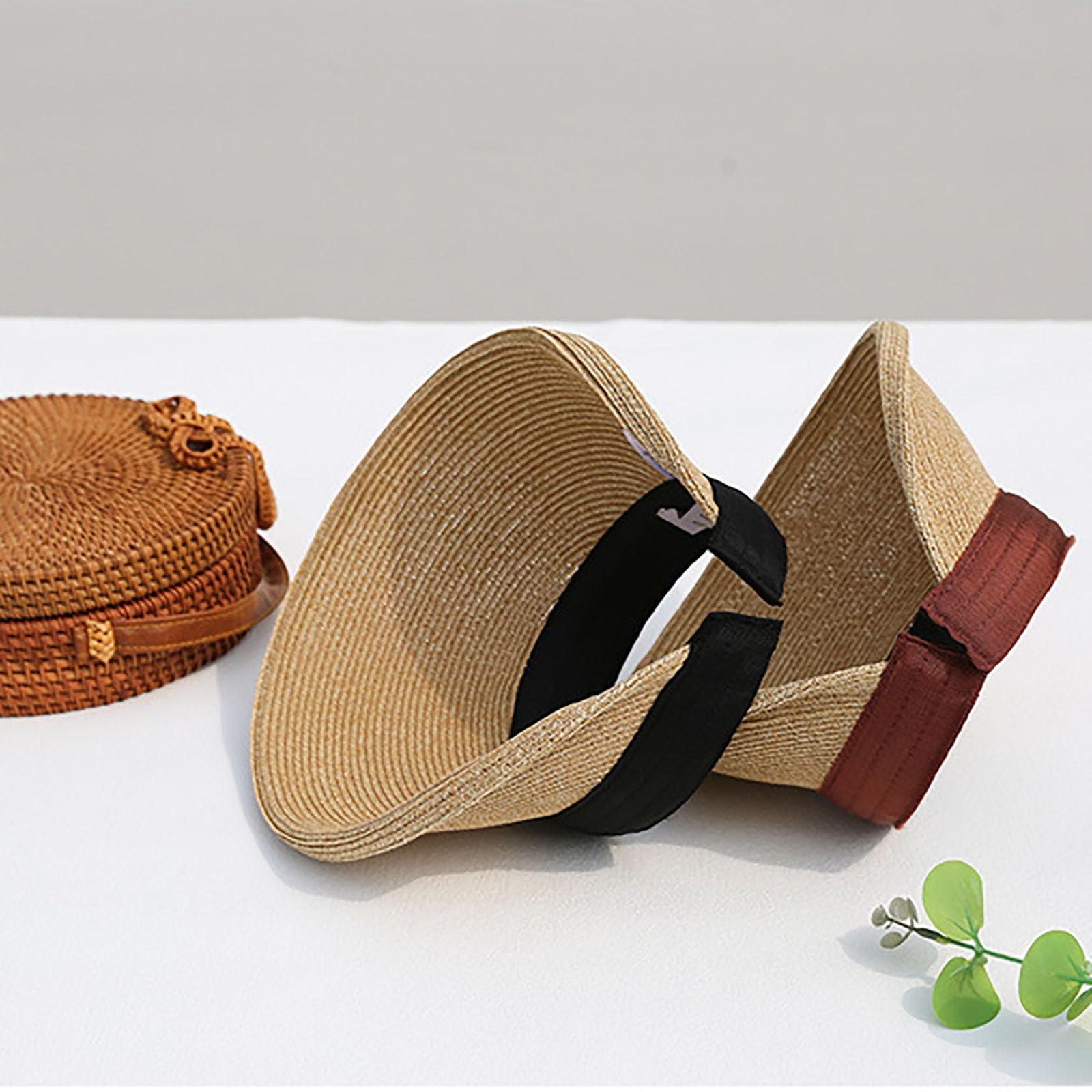 Sombreros De Paja para Mujer, Sombrero Viseras Mujer Verano De Paja Vacío con ala Grande Viseras para El Sol para Mujer Playa Viaje Vacaciones