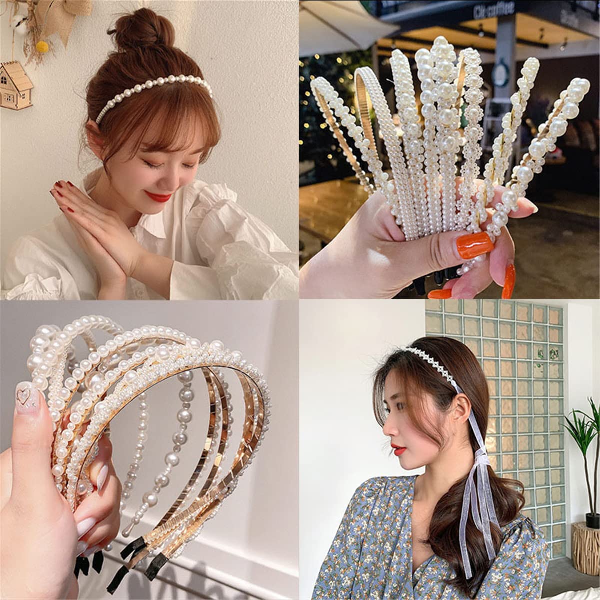 JILIYUPA 20 diademas de perlas de moda, diademas de perlas artificiales blancas con diamantes de imitación para el pelo, para novia, fiesta, boda, accesorios para el cabello para mujeres y niñas (30