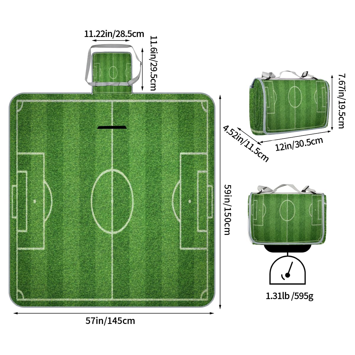 Shimoshe Picnic Blankets 57”x 59”, Soccer Field Waterproof Sandproof Picnic Mat Lightweight Foldable Beach Blanket for Camping Park Grass Beach Outdoor Blanket