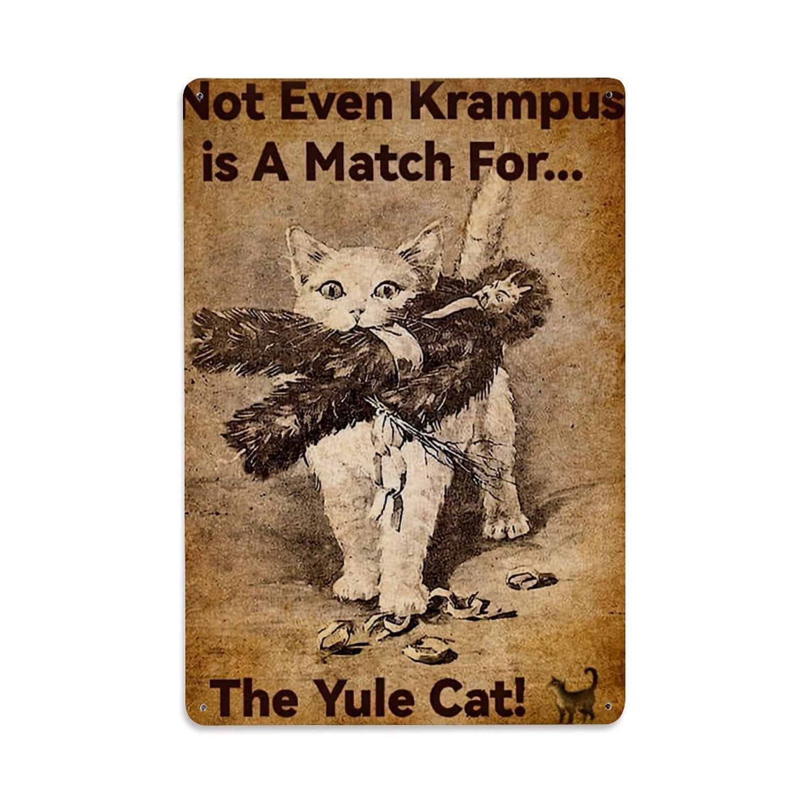 Jdyaojiesheng Vintage Cat Holding Krampus Figure Tin Sign Retro Metal Wall Decor Metal Poster, Home Bar Garage Farmhouse Cafe Wall Art Decoration 8X12inches