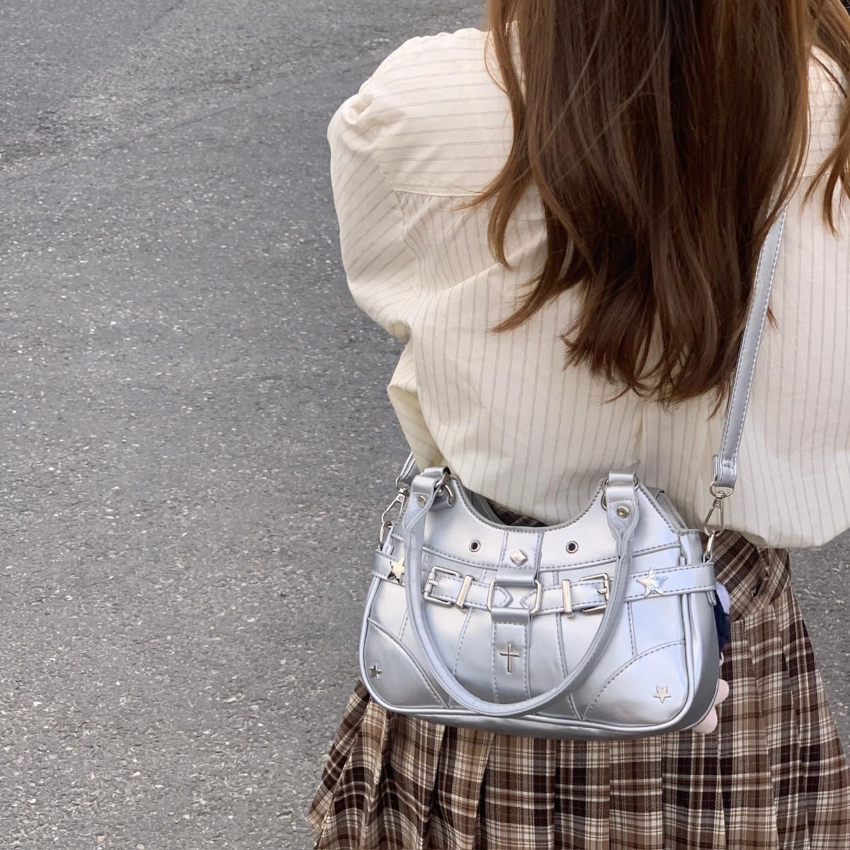 Anime Ita Bag PU Leather Shoulder Bag with Display Window, Studded Handbag with Adjustable Strap
