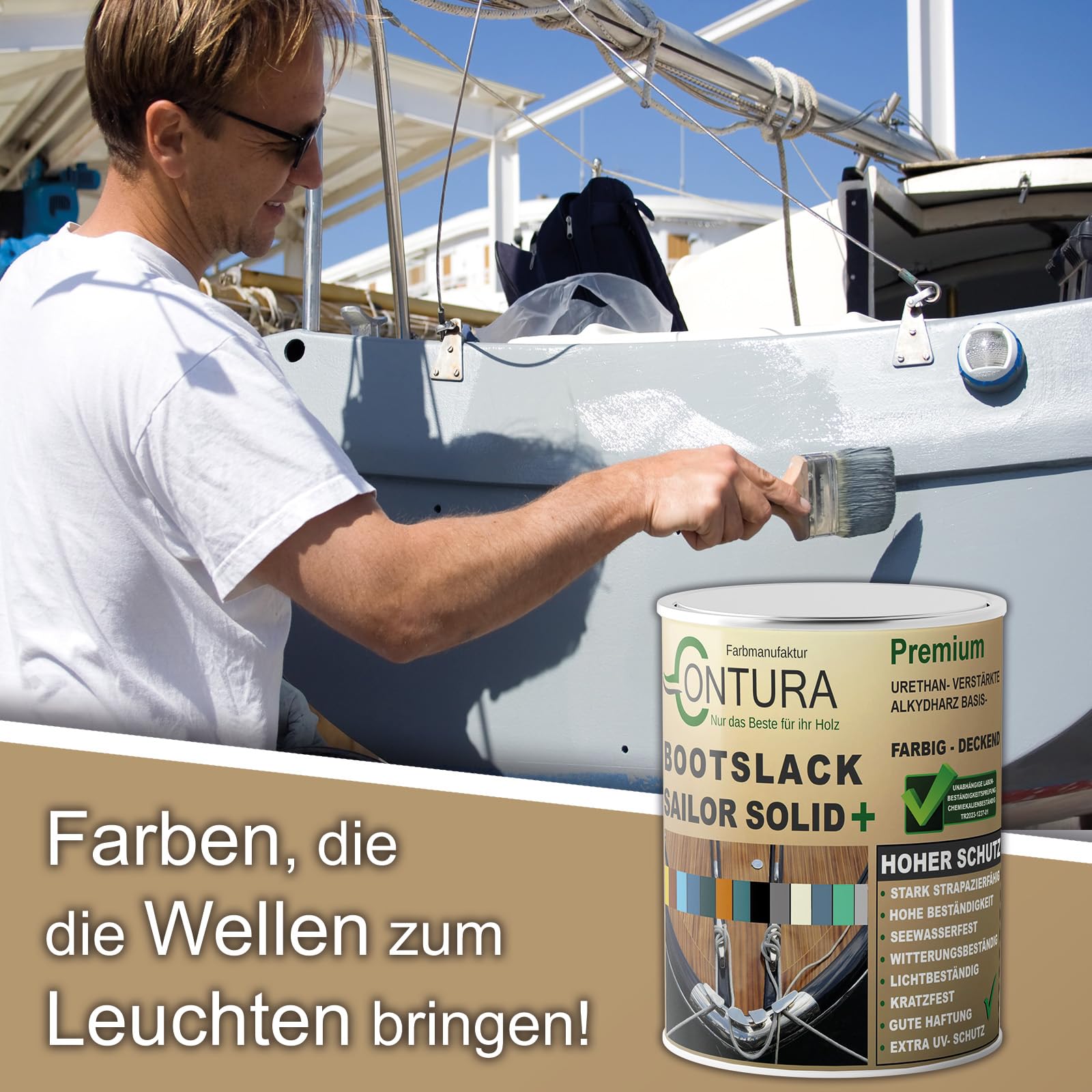 Contura Bootslack Farbig SEIDENMATT Yacht- Buntlack Metall Holz GFK Holzlack Boot Farblos (Farblos, 1 Liter)