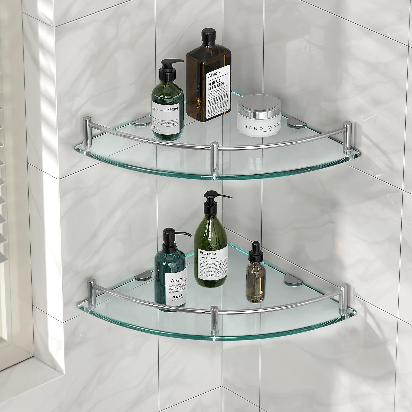YorkHoMo Glass Shower Shelves Caddies Tempered Bathroom Glass Shelf