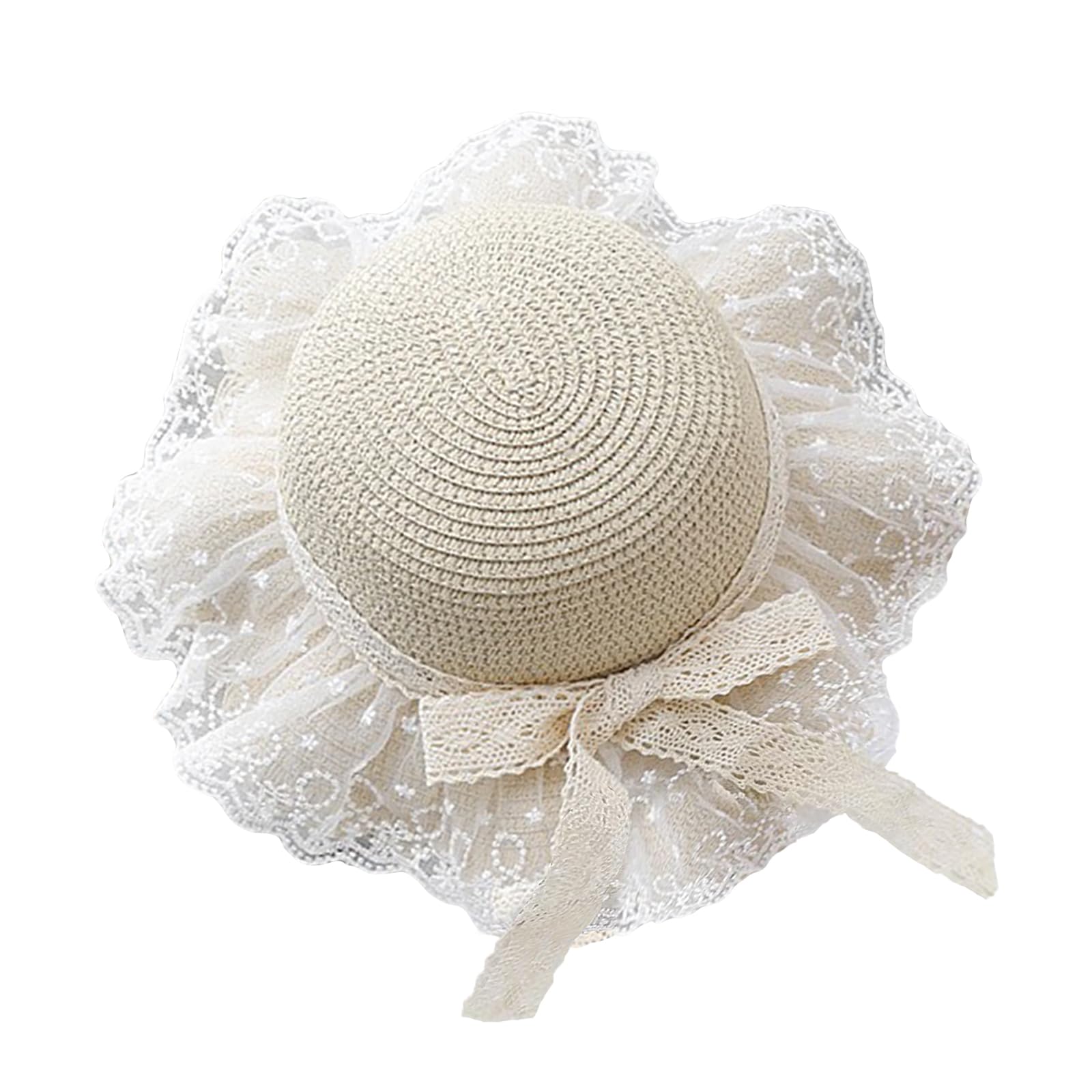RUIXIA Chapeau de Paille avec Dentelle pour Fille Chapeau de Soleil Eté pour Fille Chapeau de Plage Large Bord avec Nœud de Papillon pour Fille 2-6 Ans pour Plage Voyage Randonée