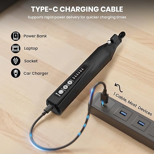 Miniatura 4 de HARDELL Herramienta giratoria inalámbrica kit de mini herramientas rotativas de 4 V 5 velocidades 25000 RPM con 101 accesorios batería de iones de