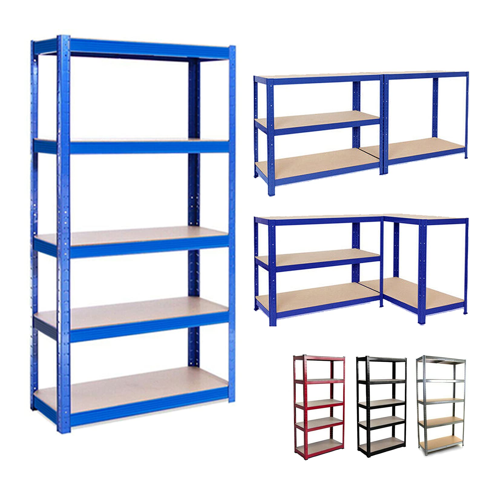 DayPlus Heavy Duty 5 Tier Boltless Garage Shelving Unit Shed Warehouse Workshop Office Storage Shelves Metal Racking, Adjustable - Can be split into 2 smaller Shelf Units | Standard, Red