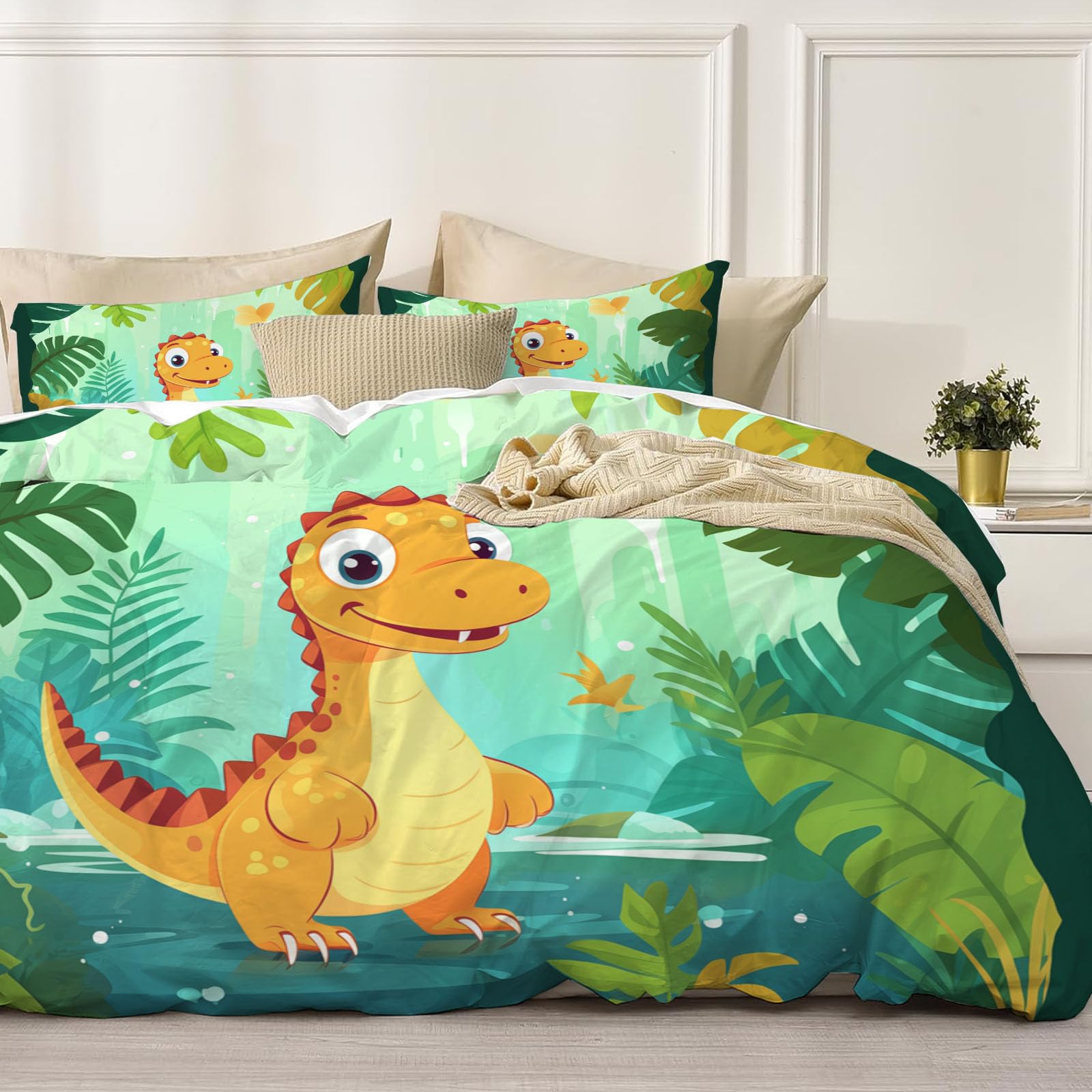 Housse de couette 140x200 dinosaure avec 2 taies d'oreiller