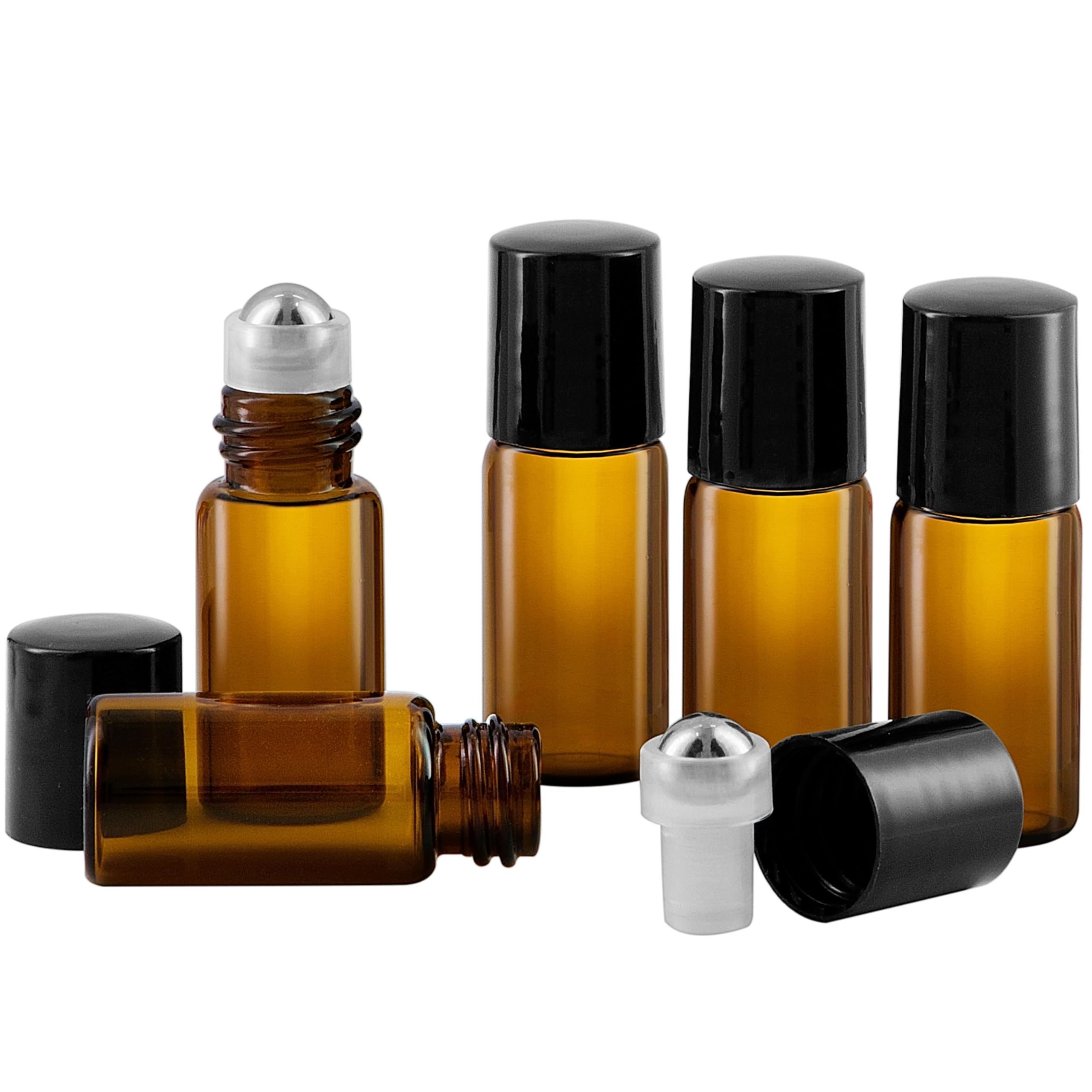 Bottiglie roll on oli essenziali 3ml - 5 confezioni di vetro ambrato riempibile per aromaterapia, profumi o massaggi