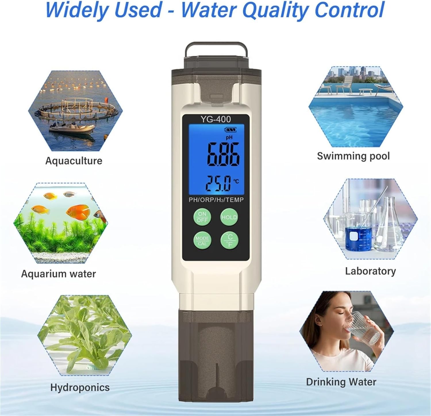 Digital Water Tester 4 in 1 Quality ORP H2 PH Temp Meter Portable for Drinking Aquariums Hydroponics Pools