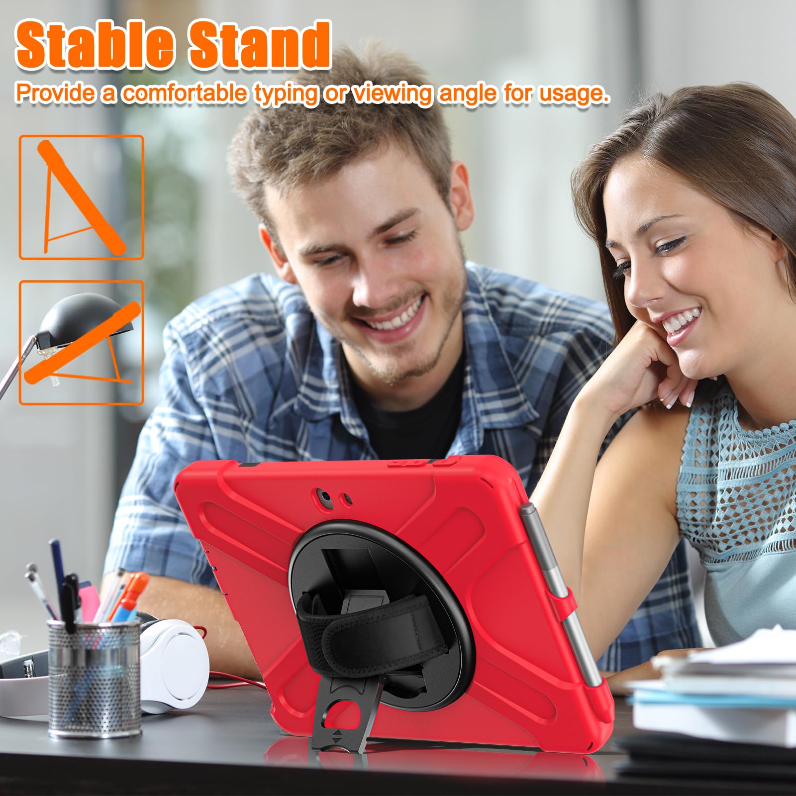 ZenRich Zenrich Coque pour Surface Go 3 2021, Surface Go 2 2020, Surface Go 2018 avec porte-stylo et porte-stylet - Robuste et résistant aux chocs - Avec poignée et bandoulière - Rouge