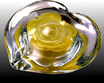 Murano Design Glass Art Flower in Clear Heart Paperweight PW-6134