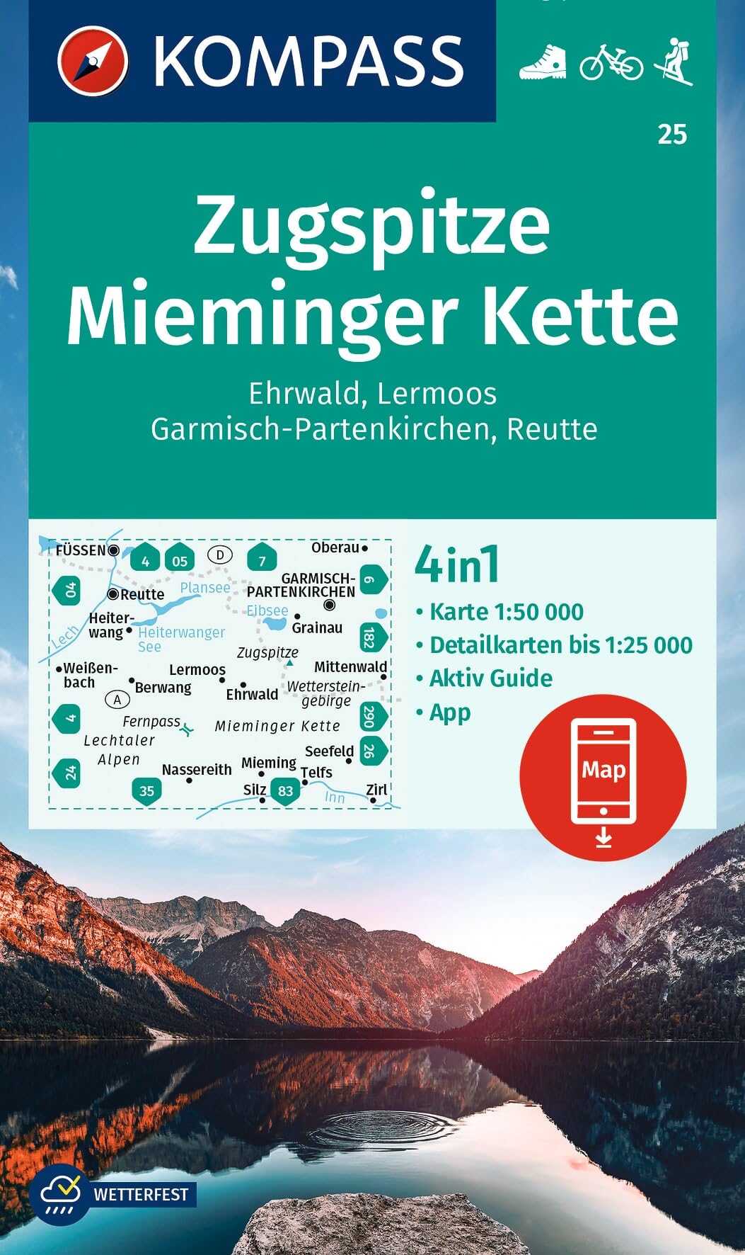 Zugspitze GPS wp Mieminger Kette + AG (25): Wandelkaart Schaal 1 : 50.000 (Kompass Wanderkarten)