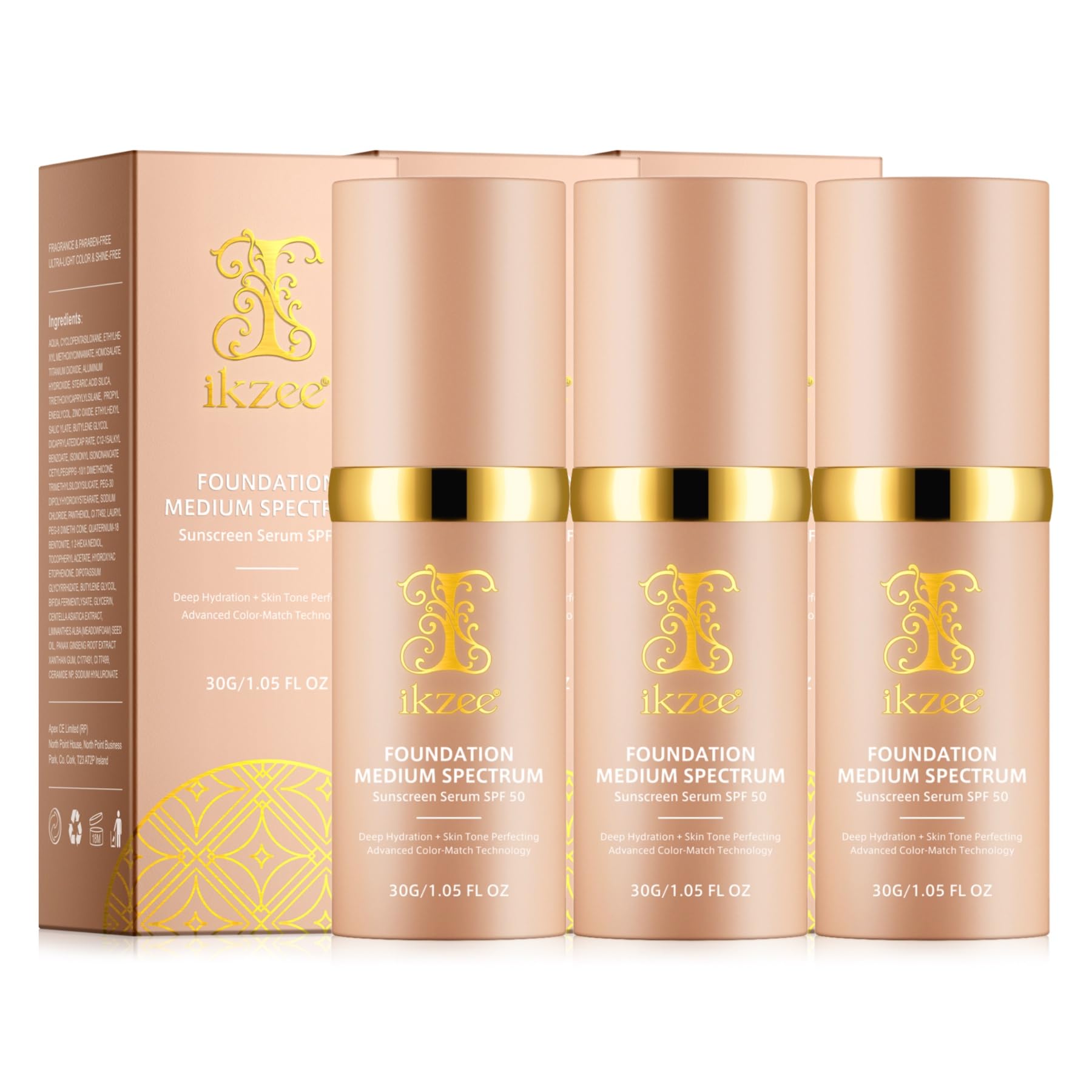 P-​Beauty, 3 X SPF 50, siero parasole con effetto fondotinta, crema solare tonificante per viso, copertura media, idratante e anti-​invecchiamento, con protezione UVA UVB, trucco con SPF