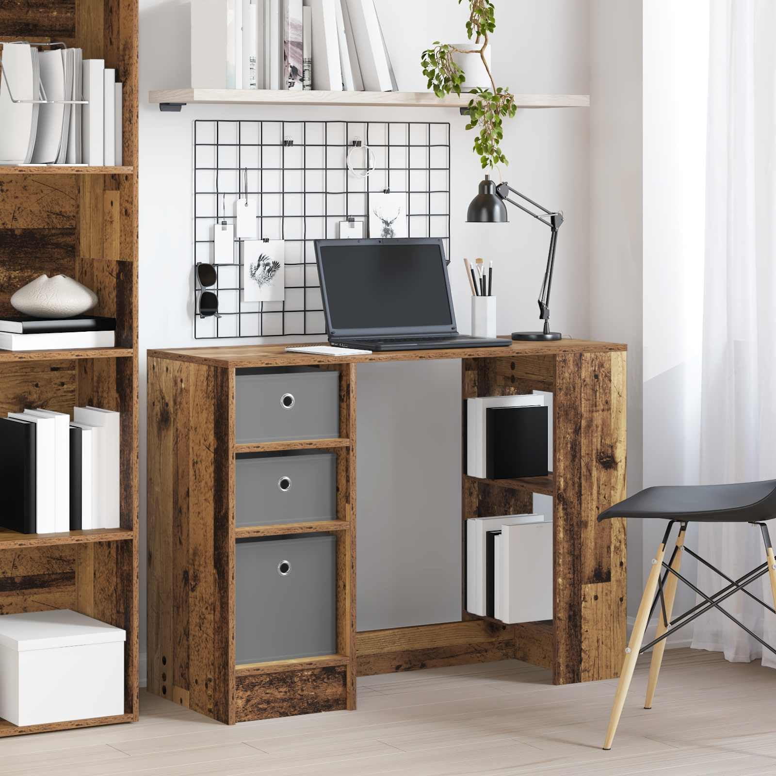 Scrivania in legno antico, 100 x 40 x 75 cm, in legno lavorato con cassetti