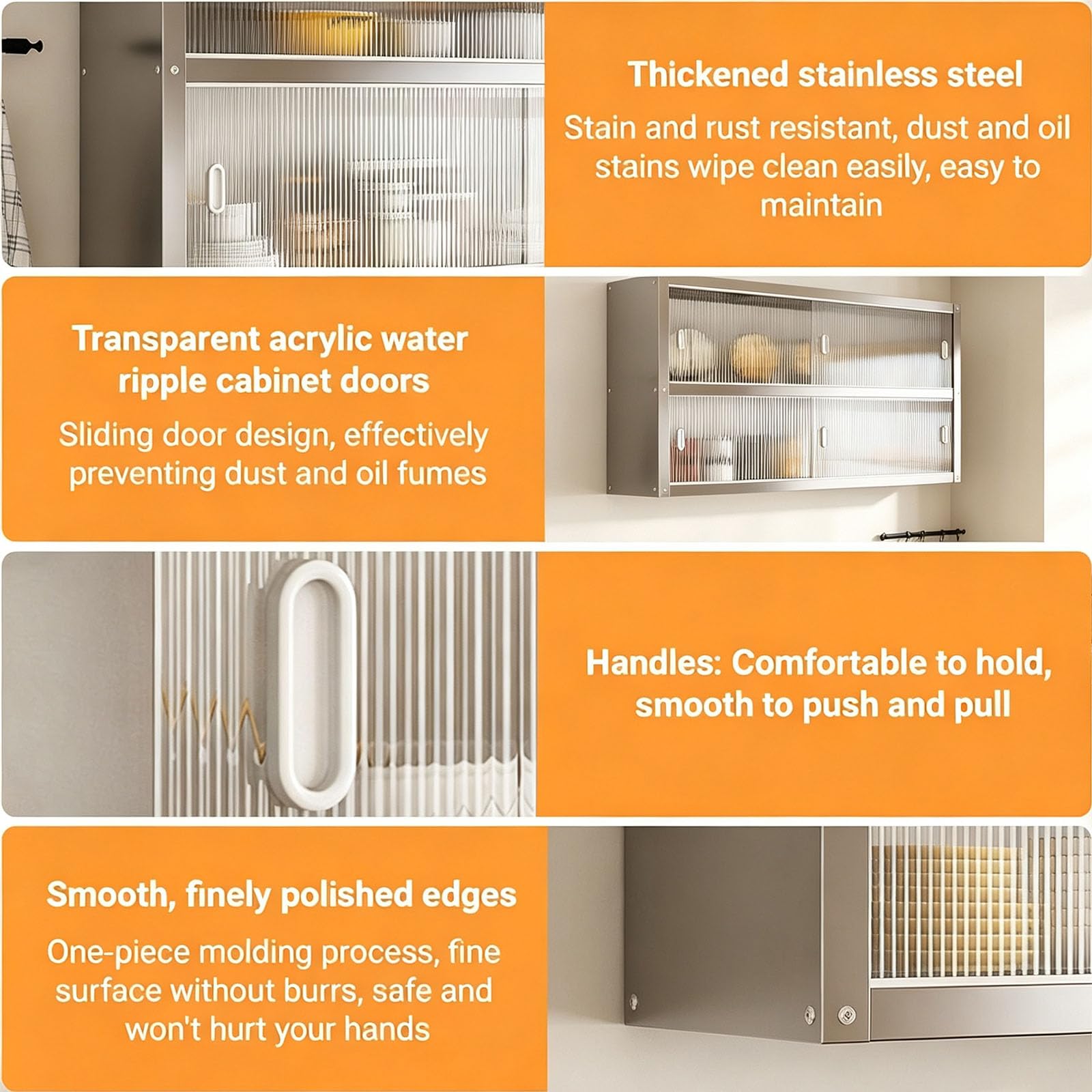 Estante de Almacenamiento para Cocina, Armario Pared Acero Inoxidable con Puertas correderas, Dos Opciones De Instalación Soporta hasta 25 Kg por Estante,Double layer70*30 * 70cm