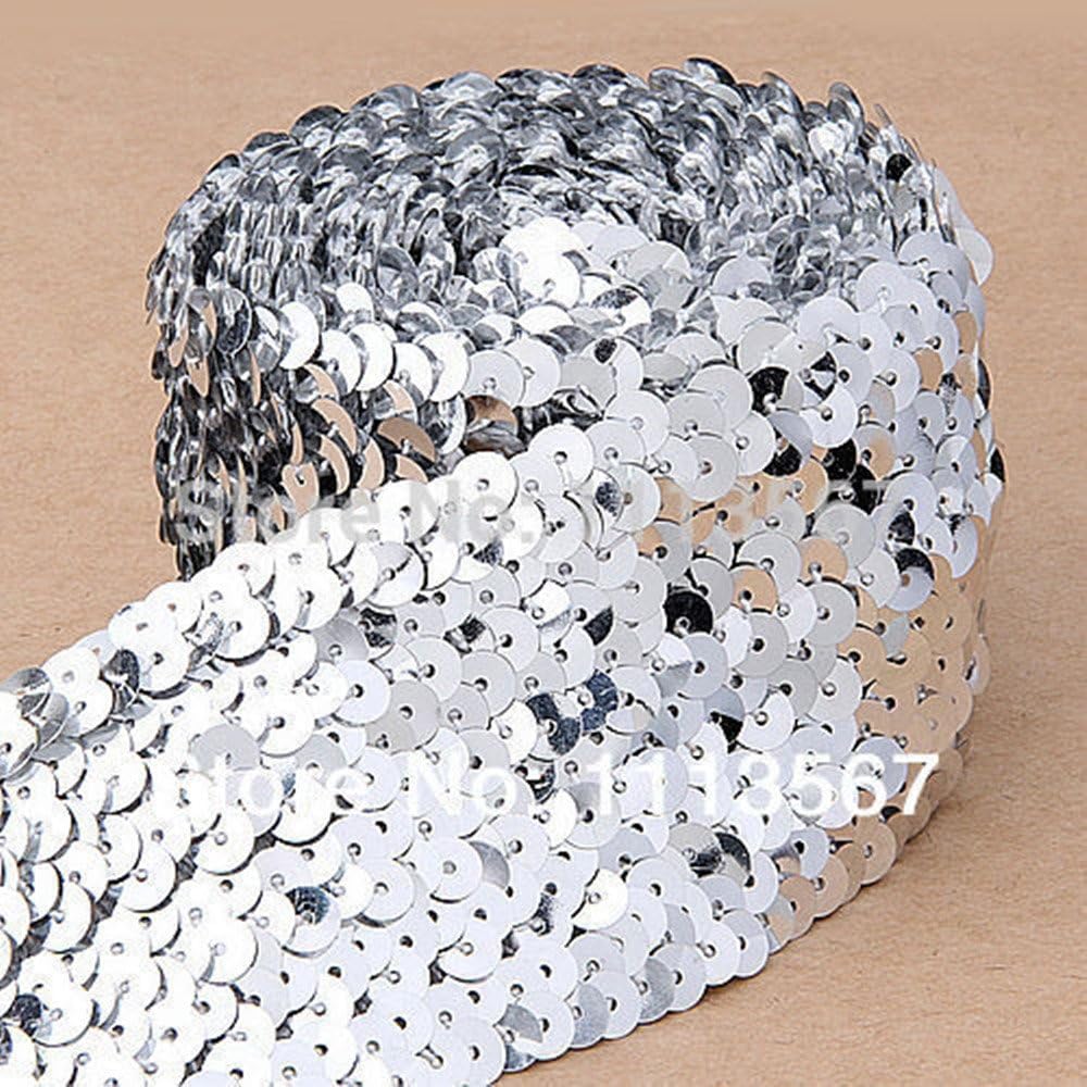 10-Yards 5-Row Metallic Stretch Sequin Trim -Silver Glitter Craft Hand Elastic Stretch Sequin Ribbon