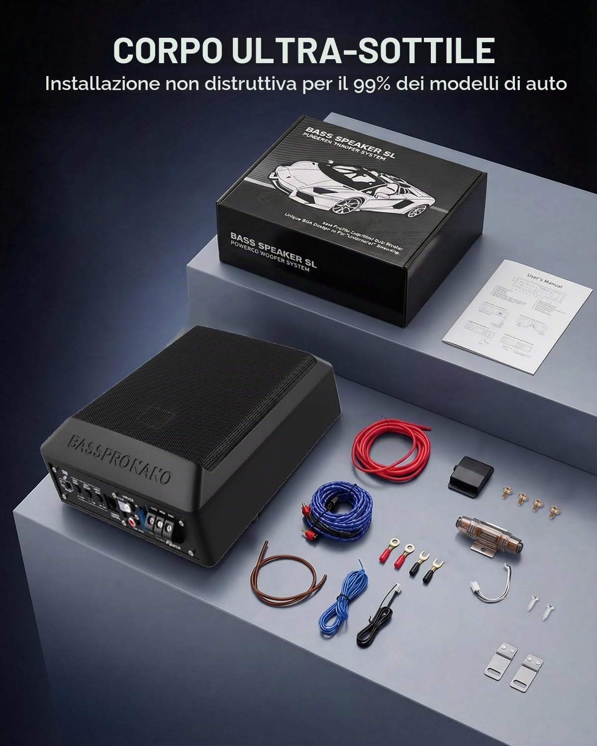 Subwoofer attivo 600W Salvaspazio per Auto | Struttura compatta salvaspazio 600W Bassi profondi, ingombro ridotto per Auto Musica e guida