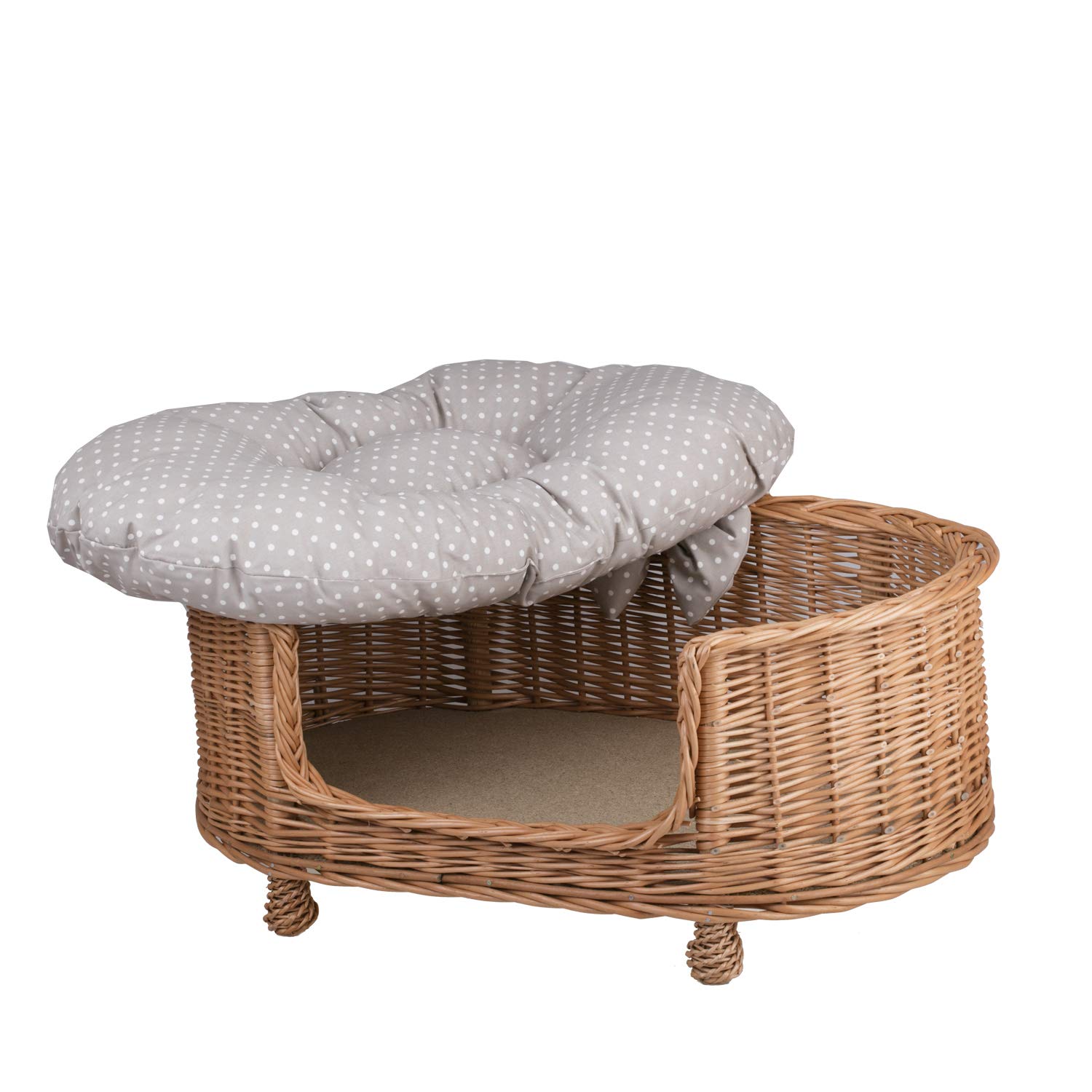 Canape,Corbeille,Niche, Panier Ovale en Osier Naturel avec Joli Cousin (L, Beige-Pois)