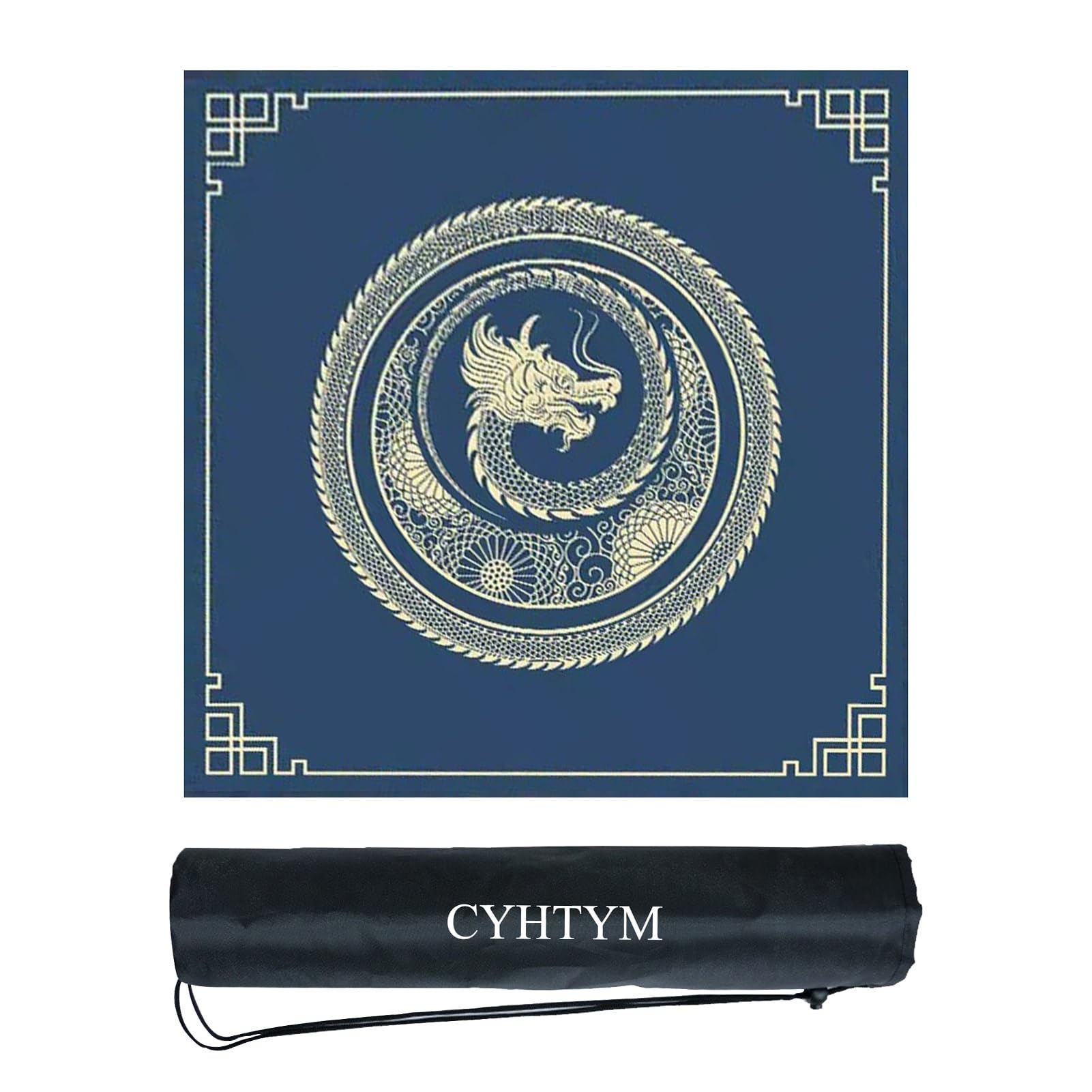 The Blue Chinese Loong Pattern Mahjong Pad, with Anti Slip Bottom And Storage Bag, Suitable For Poker, Chessboard, and Tabletop Games(Blue4,120cm/47.2")