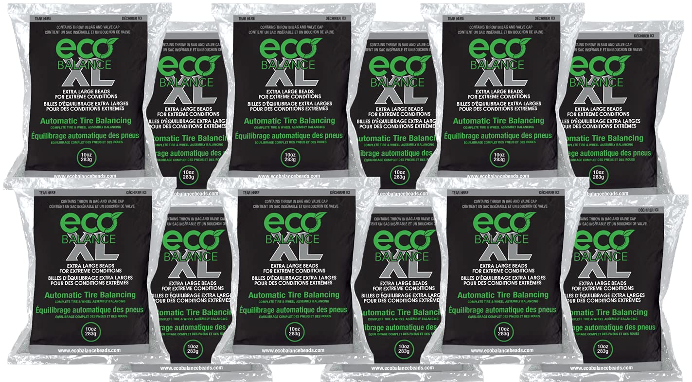 10-ECOXL12 ECO XL Extreme Condition Tire/Wheel Balancing Beads - Off-Road Vehicles, Light Duty Truck Tires, (12) 10oz Balance Bead Bags, (12) Valve Caps