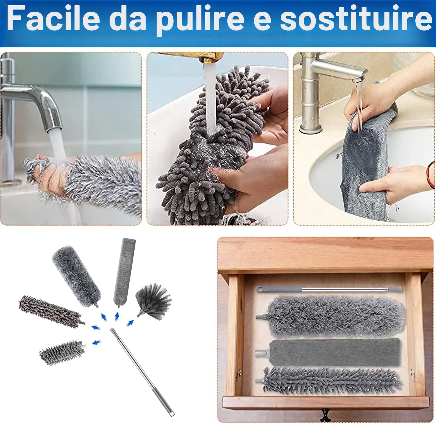 spolverini in piume per la pulizia, pulitore per ventilatori a soffitto alto con palo estensibile, spolverino per ragnatele estensibile fino a 254 cm per la pulizia di ragnatele e persiane