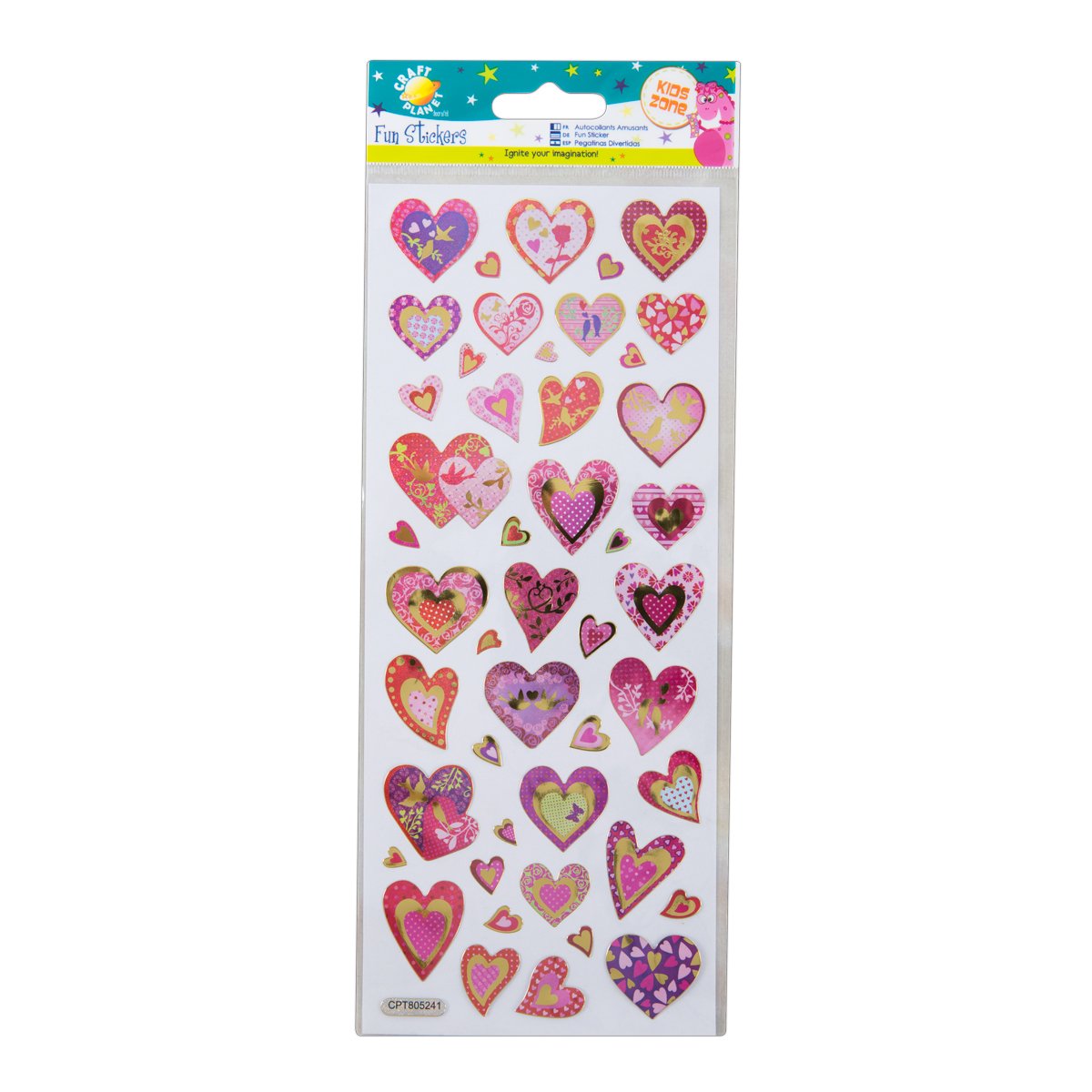 Craft Planet Assorted Fun Stickers Glitter Heart, For Young Crafters Collection, Posters, Card Making, Scrapbooking, Party Bag Fillers, Books, Reward Charts, Invites, Crafts Supplies