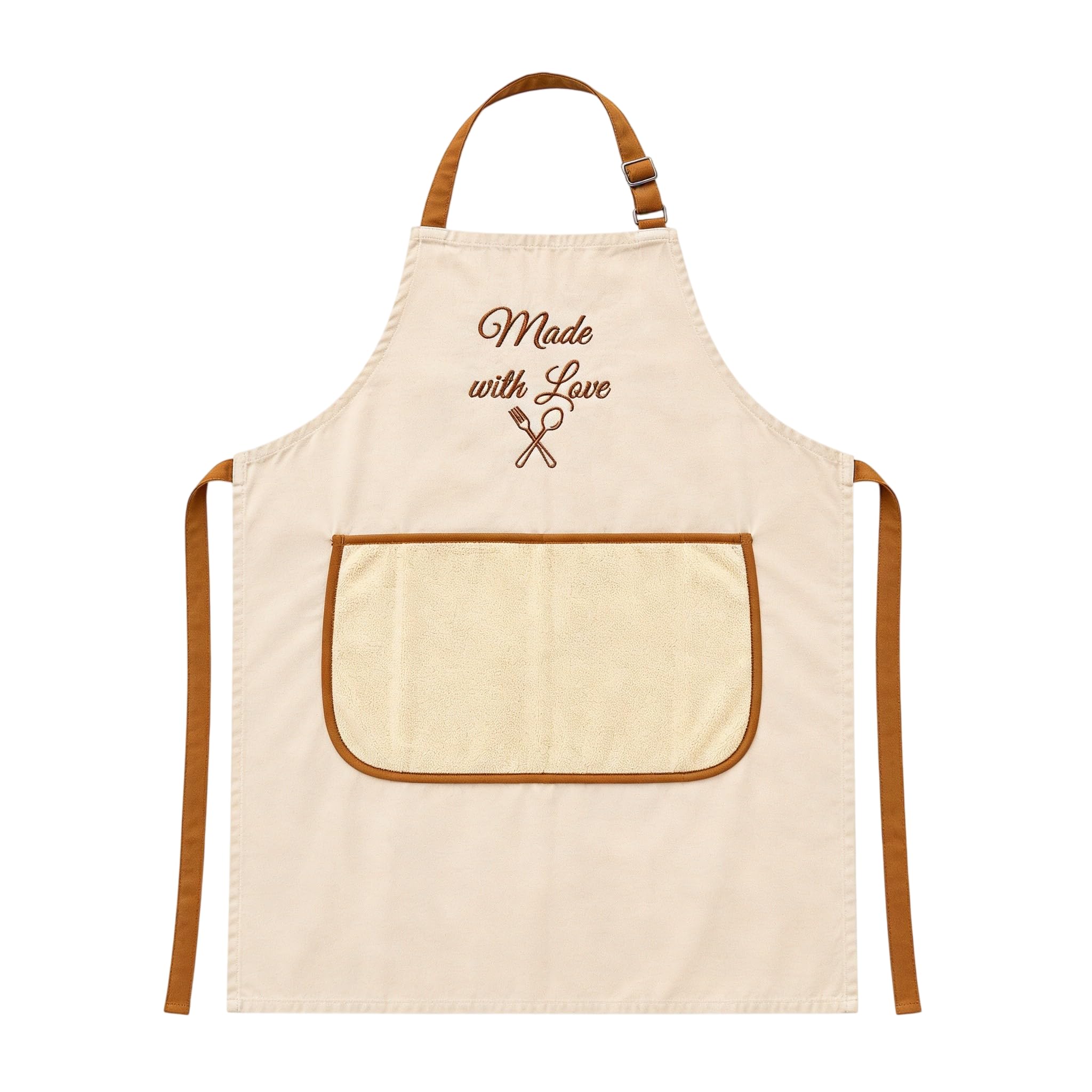 generico Grembiule da Cucina con Tasche ad Asciugamano Assorbente Integrato, 100% Cotone, Regolabile Uomo e Donna, Beige e Marrone, Idea Regalo per Cucina, BBQ e Pasticceria