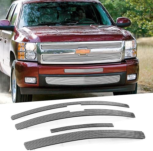 Inserto de rejilla Billet para Chevy Silverado 1500 2007 2008 2009 2010 2011 2012 2013 Chevy Silverado 1500 Parrilla frontal pulida superior+inferior