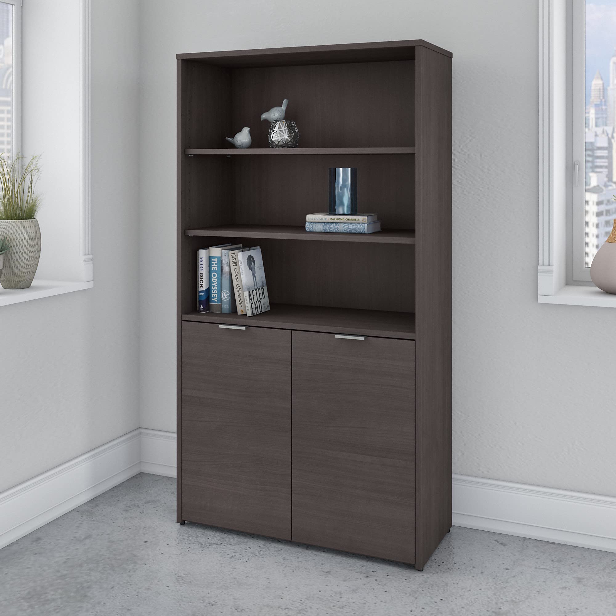 Bush Business Furniture Jamestown 5 Shelf Bookcase with Doors, Storm Gray