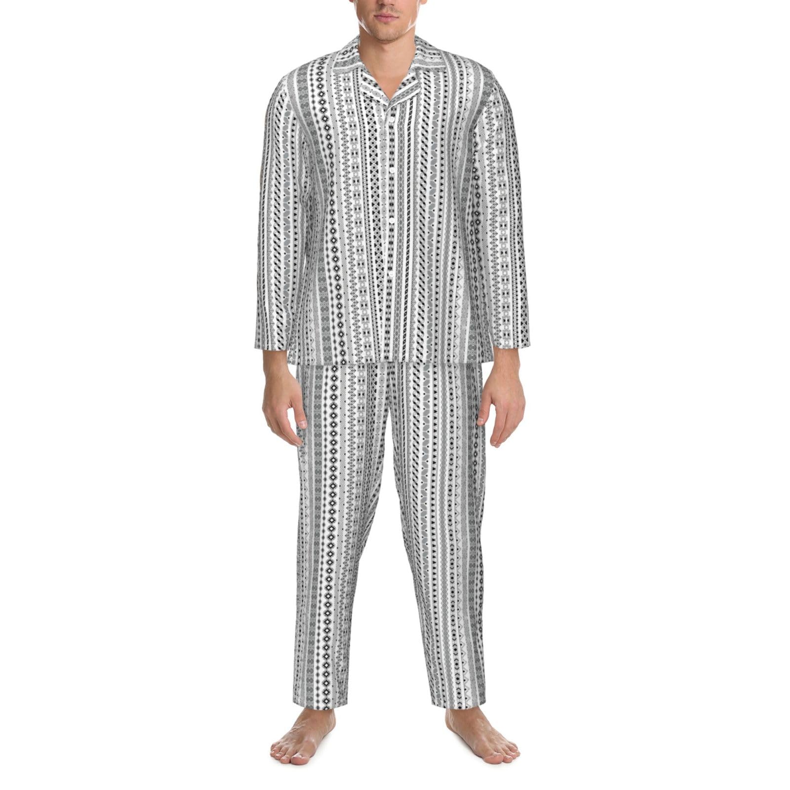 Boho Triangolo Strisce Stampa Uomo Manica Lunga Pigiama Set Pigiameria Due Pezzi Casa Viaggio Outfit Lounge Pantaloni