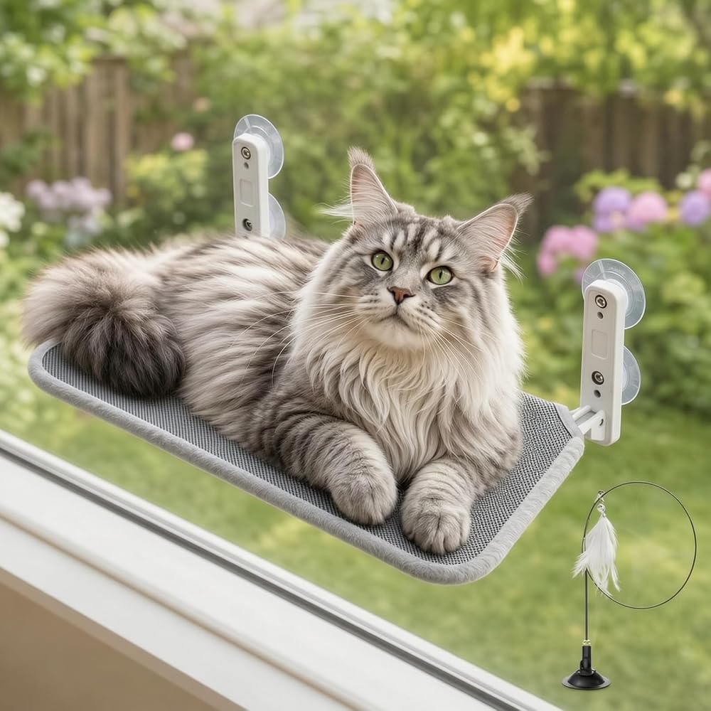 Cat Window Perch, 2-in-1 Reversible Mesh & Fleece Hammock | Sturdy Window Seat for Large Indoor Cats, Holds Up to 33 lbs