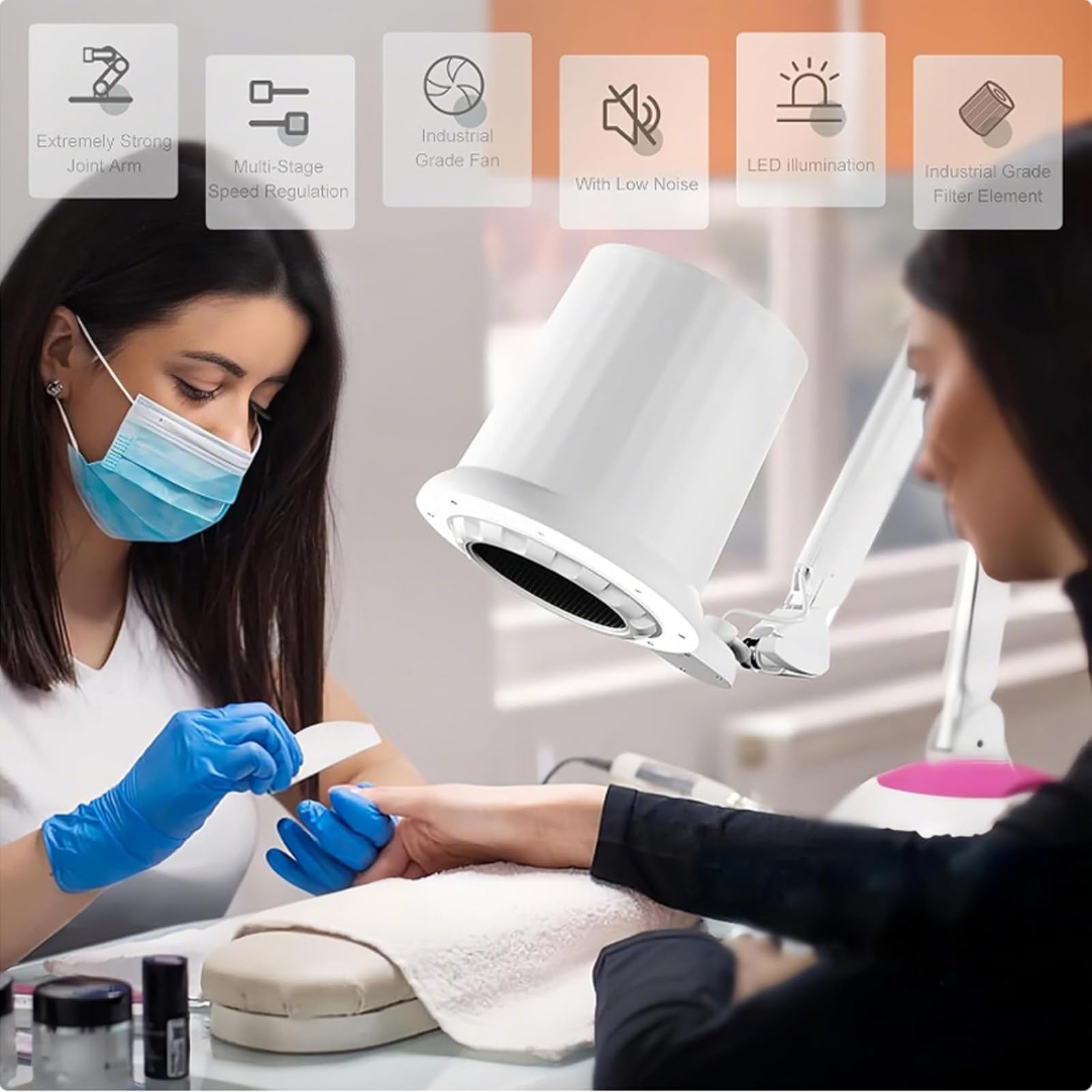 Collecteur de poussière de Ongles Professionnels avec Filtre réutilisable - Vaim des Ongles à Faible Bruit et à Forte Aspiration pour la pédicure de manucure, Salon à Domicile et Utilisation