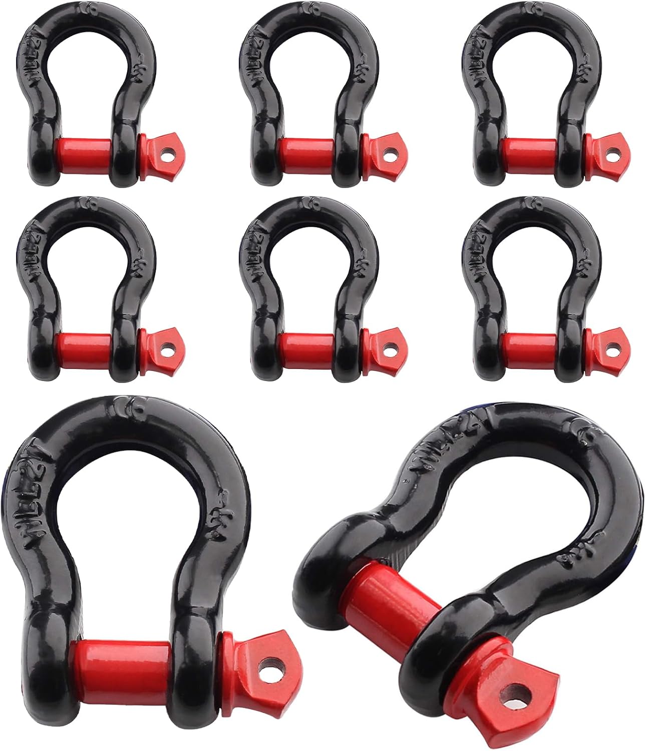 8 Pack 1/2 Inch D Ring Shackles, 12 Ton (26455 lbs) Maximum Break Strength, Heavy Duty Anchor Shackle with Screw Pin for Tow Strap Winch Off-Road Vehicle Recovery (Red & Black)