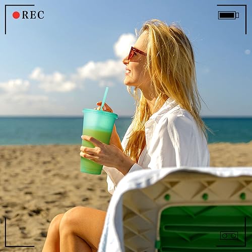 Miniatura 5 de Honeydak Paquete de 60 vasos con popote y tapa, botella de agua a granel, taza de viaje para café helado, vasos de plástico reutilizables para