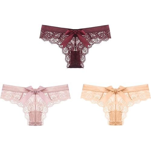Women's Lace Bow Thongs T Back Low Waist Breathable Panties Sexy Seamless V-Shape Design Floral Lace tangas