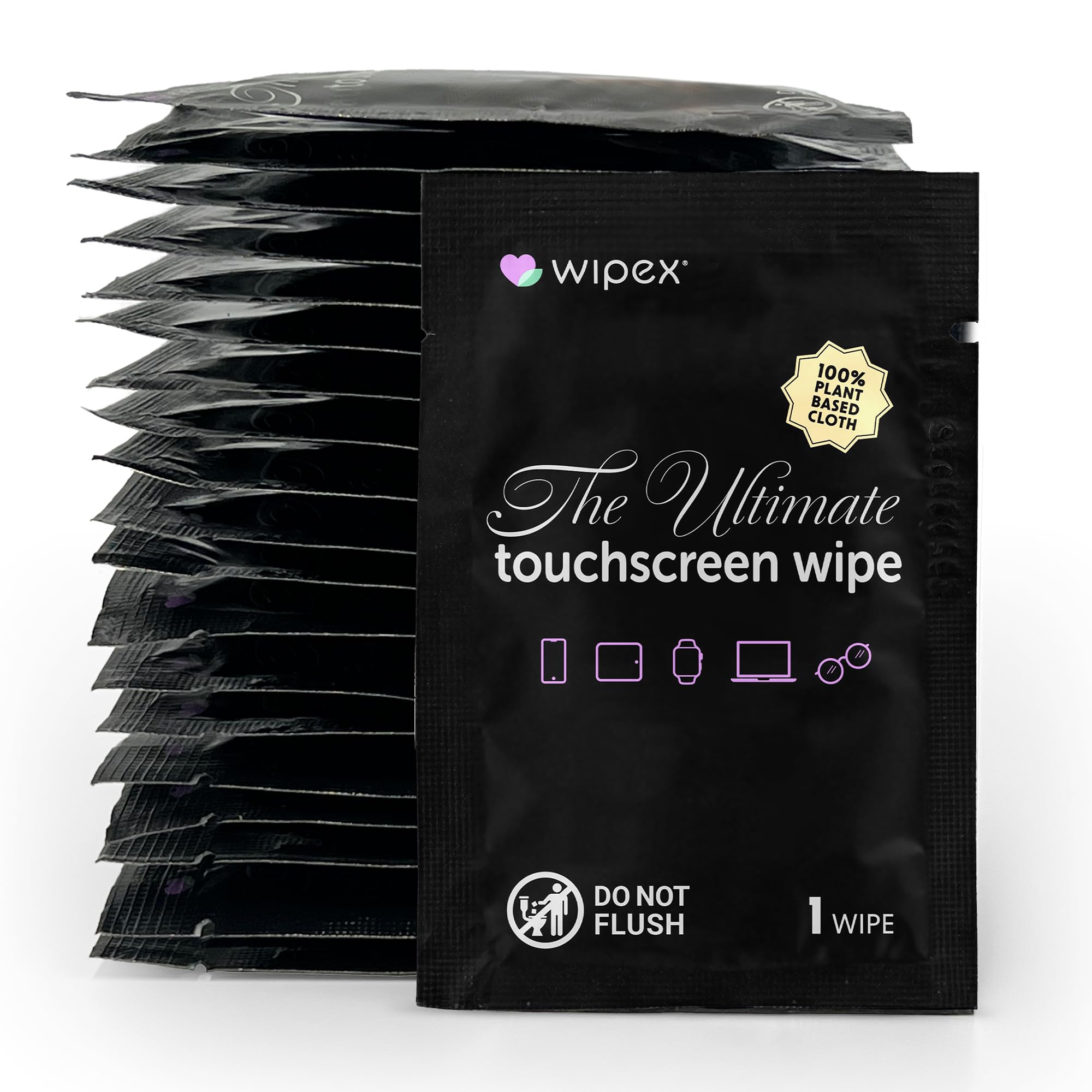 Wipex Screen Wipes for Electronics - 24 Individually Wrapped, Plant-Based Car Screen Cleaner and Computer Screen Wipes, Large Soft Phone Cloth (5.9"x4.92") - (2 Pack)