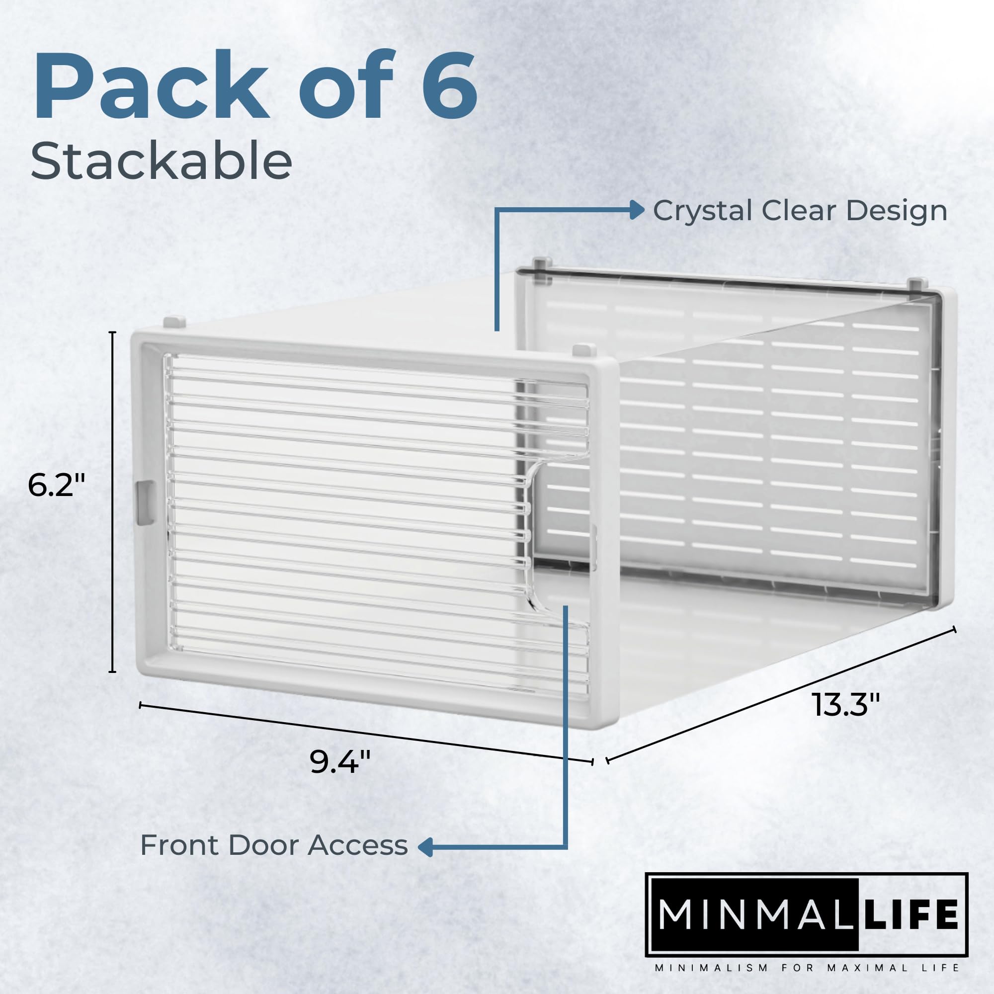 Minmallife Crystal Clear Container - 6 Pack Shoe Boxes Clear Plastic Stackable, Clear Shoe Boxes - Shoe Bins for Sneakerheads - Sneaker Storage, 13.4